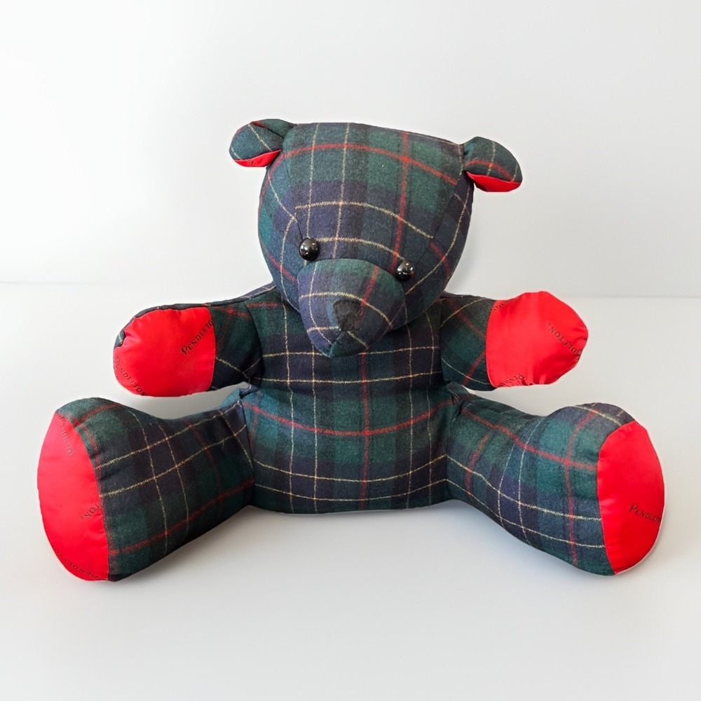 PENDLETON Teddy Bear Plaid Green Blue Red 14" x 17" Plush Toy READ
